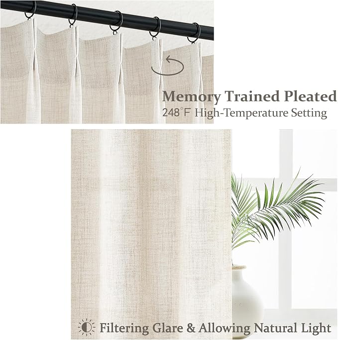 100 Inch Extra Wide Linen Sheer Curtains 84 Inch Long 2 Panels Set - Image 3