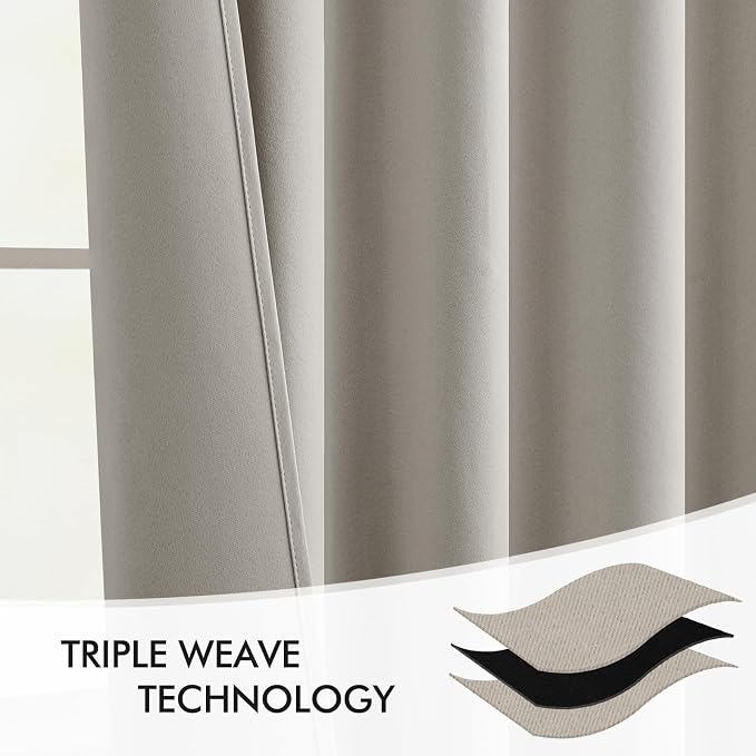 MIULEE Natural Back Tab Blackout Curtains 52x120 Inch Long 2 Panels Set | Rod - Image 7