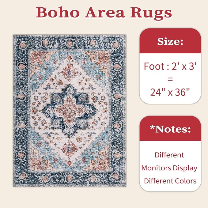 SERISSA 2x3 Washable Non Slip Floral Boho Small Area Rug - Image 2