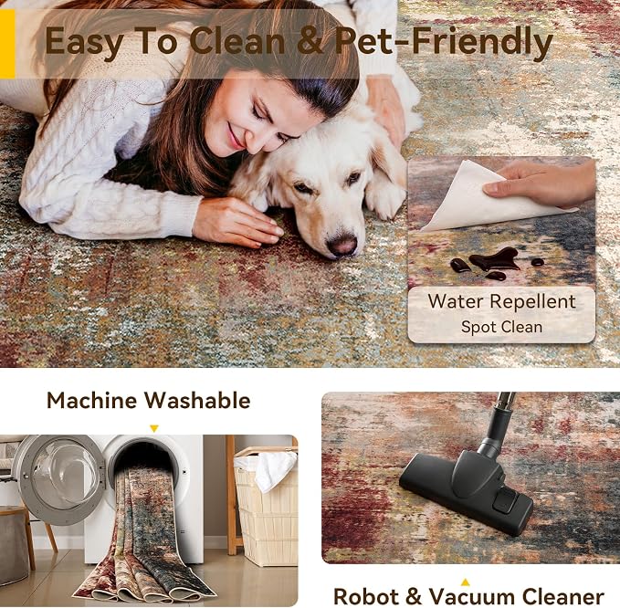 RELEANY Washable 4'x5' Abstract Area Rug - Image 5