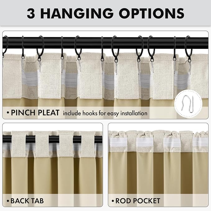 MIULEE 100% Blackout Linen Curtains 42 x 63 Inch Light Cream 2 Panels | Thermal - Image 5