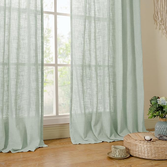 Light Sage Linen Sheer Curtains - Image 9