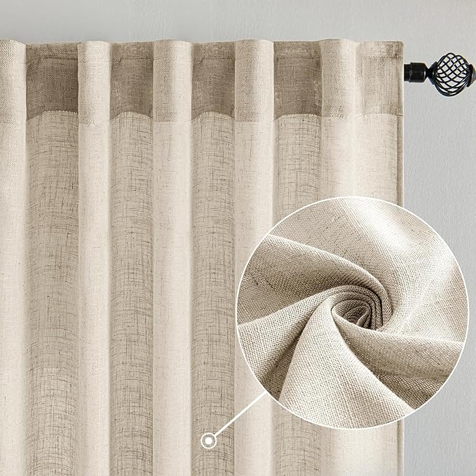 MIULEE Beige Linen Curtains 52x96 Inch 2 Panels - Image 2