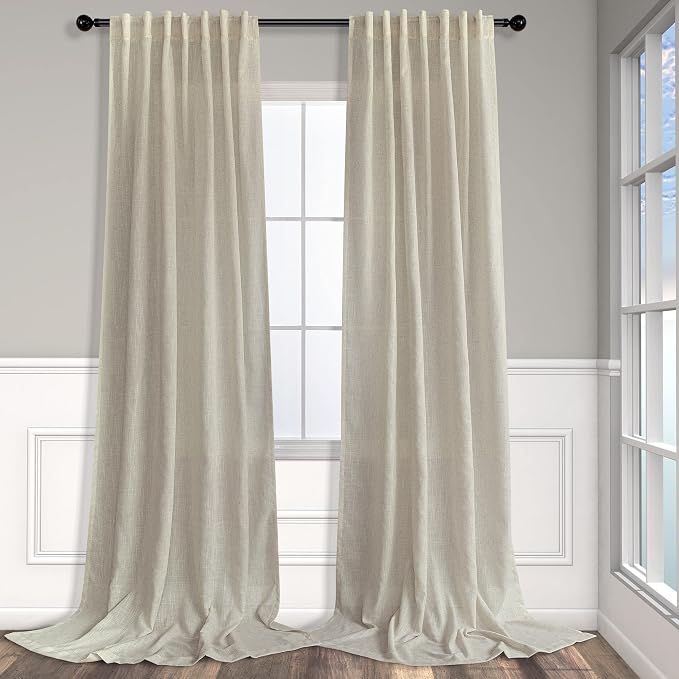 Pitalk Beige Back Tab Linen Curtains 94 Inches Long 2 Panel by Pitalk