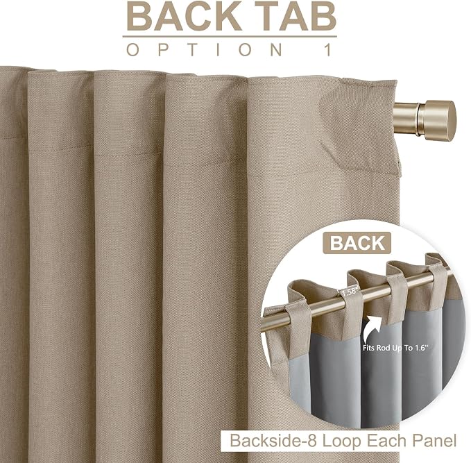 Linen Textured Blackout Sliding Door Curtains 96 Inches Long, Copper Brown | - Image 3