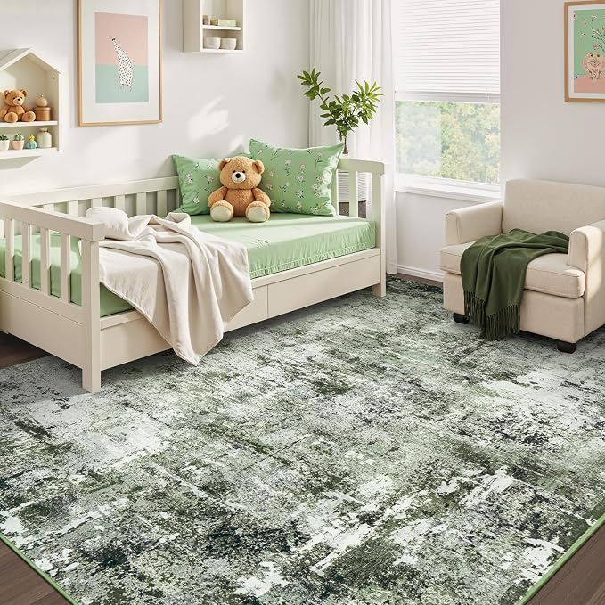 Rugflix 10x14 Area Rugs for Living Room, Washable Dark Green Large Rug | - Image 8