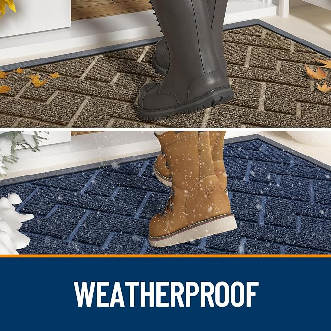 OLANLY Front Door Mat Outside 47x32, All-Season Absorbent Rubber Doormat | Blue - Image 3