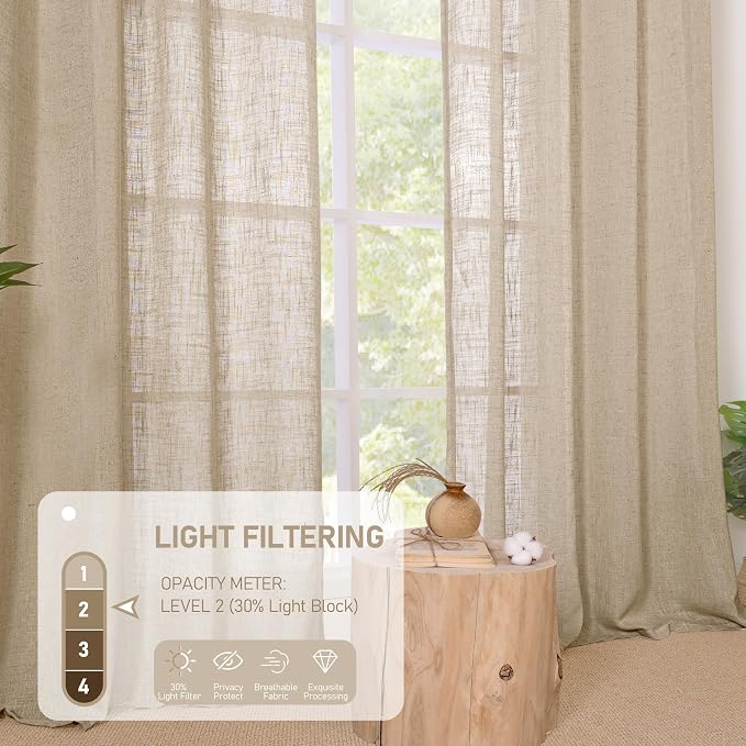 Brown Linen Curtains 90 inch for Bedroom, Soft Thick Light Filtering Boho - Image 4