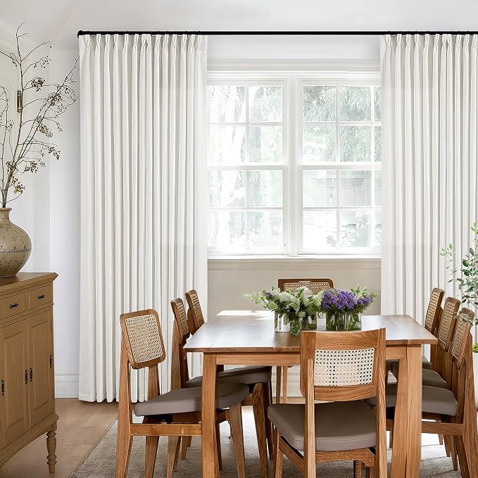 Beige White Pinch Pleated Linen Curtains 2 Panels 102 Inches Long | Thick Linen - Image 6