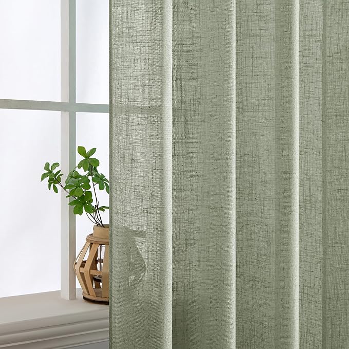 MIULEE Sage Linen Curtains 52x45 Inch Long 2 Panels of Green Window Drapes | - Image 5
