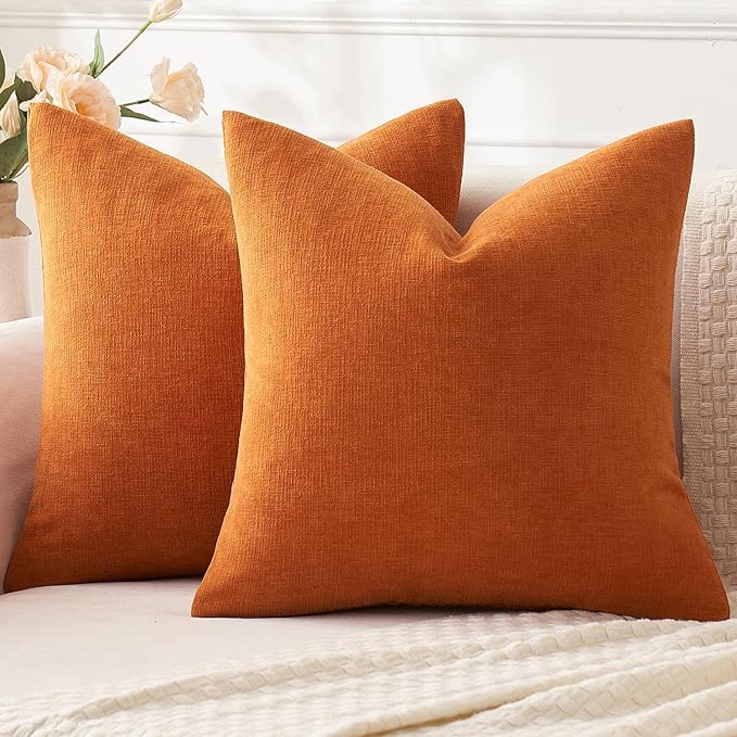 MIULEE Fall Orange Chenille Couch Euro Throw Pillow Covers, 22x22 | Set of 2 by MIULEE