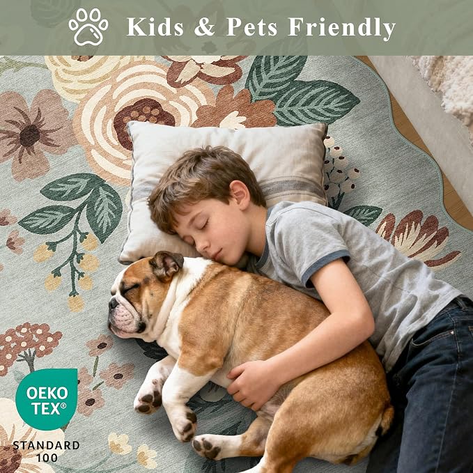 DUKINO 2x3 Rug for Entryway, Floral Door Mat Washable Rug, Sage Green | Non Slip - Image 4