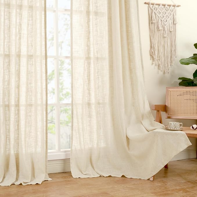 Semi Sheer Beige Linen Curtains 72 inch 2 Panels, 34 x 72 Inch | Light - Image 9