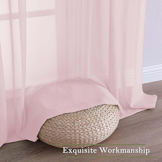 Blush Pink Sheer Curtains 108 Inches Long 2 Pcs, Dual Rod Pocket Home Decor - Image 7