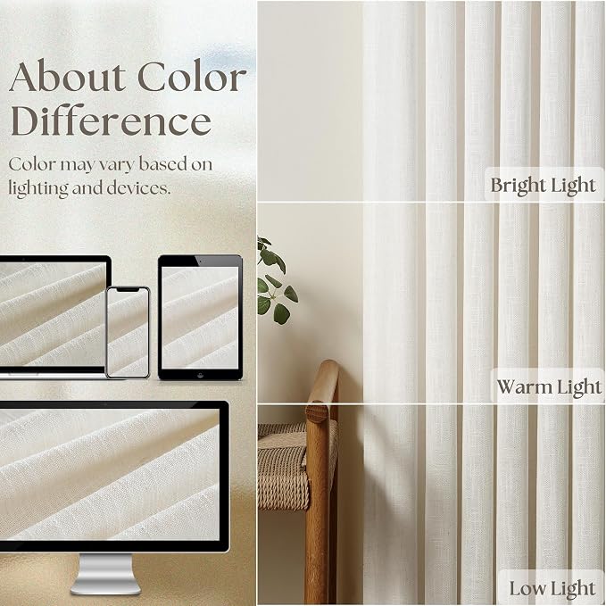 Natural 72 Inch Pinch Pleated Linen Semi Sheer Curtains 2 Panels W40xL72 | - Image 4