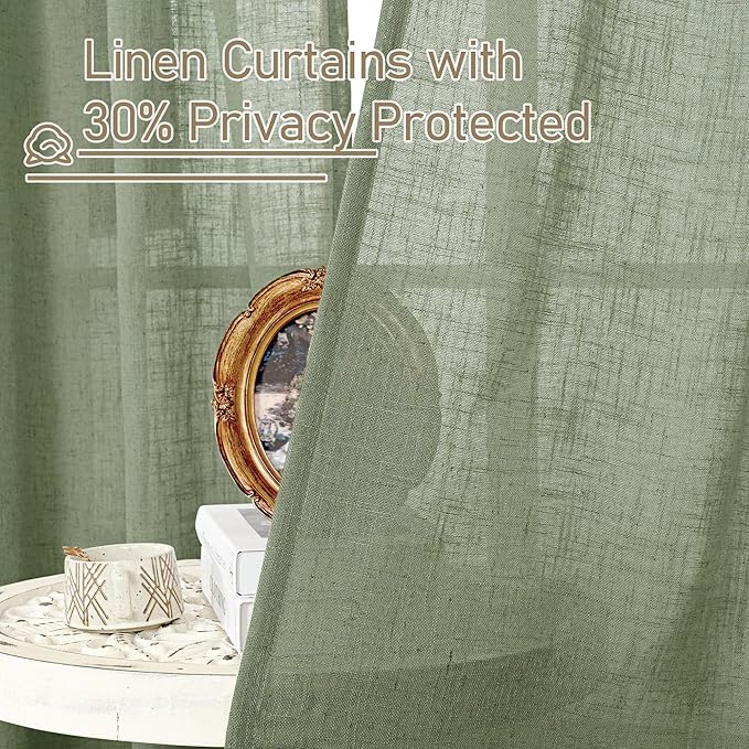 Sage Green Linen Sheer Curtains 84 inch - Image 5