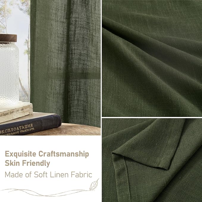Olive Green Linen Curtains for Living Room 84 inch Length 2 Panels | Light - Image 6