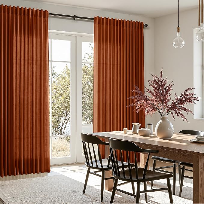 Extra Wide Linen Curtains for Living Room 90 Inches Long Terracotta Light - Image 7