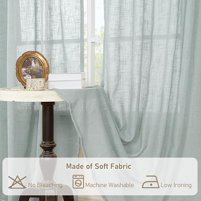 Greyish Blue Linen Curtains 45 Inches Long - Image 8