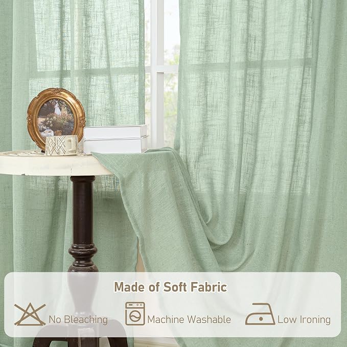 Linen Curtains 90 Inch Length for Living Room 2 Panels, Fresh Green Bronze - Image 9