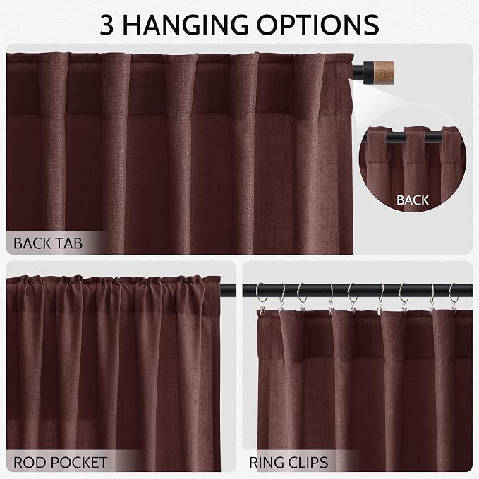 Reddish Brown Linen Blend Light Filtering Back Tab Curtains 96 Inches Long - Image 3