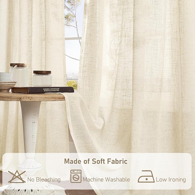 Short Window Linen Curtains 48 Inch Length 2 Panels, 34 x 48 Inch | Beige - Image 8