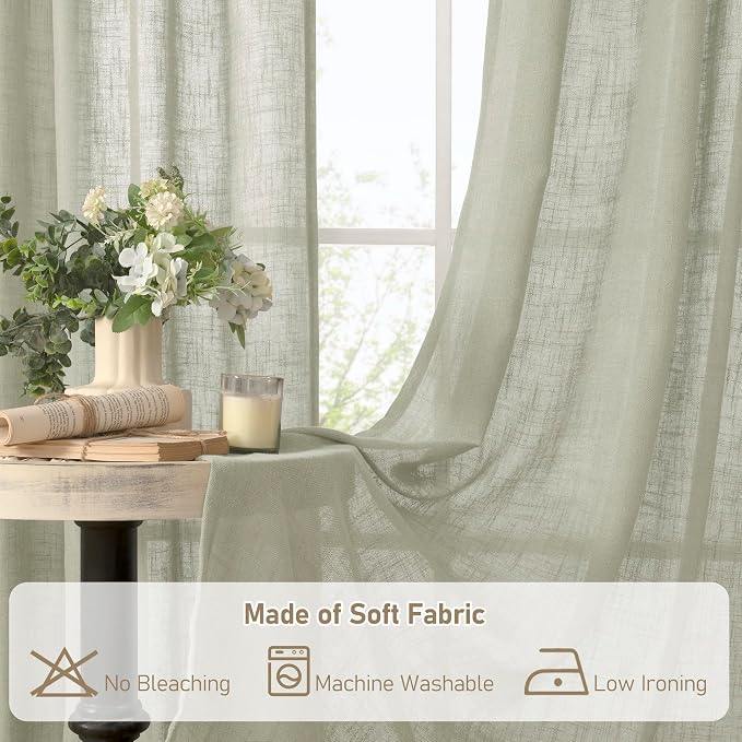 Linen Curtains 63 Inch Length 2 Panels - Image 8