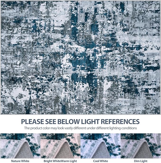 8x10 Area Rugs for Living Room Washable Bedroom Dining Room Navy Grey | Modern - Image 7