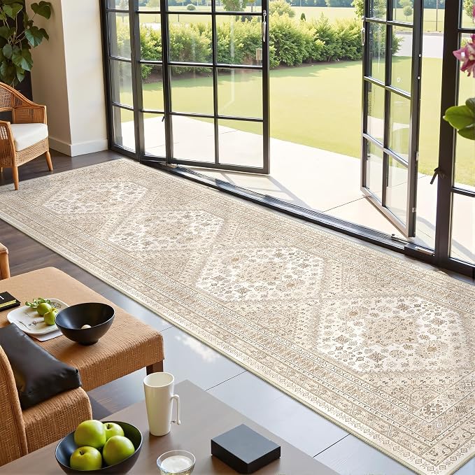 Kitchen Runner Rug Non Slip Washable Rugs 2.5x10, Cream/Beige | Soft Ultra-Thin by Restydon