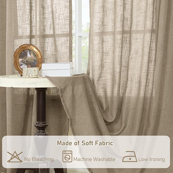Taupe Linen Curtains 24 Inch Length - Image 8