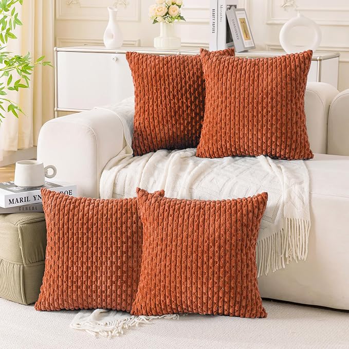Set of 4 Burnt Orange Decorative Throw Pillow Covers 26x26 Inch Corduroy Pillow by Cozoomy