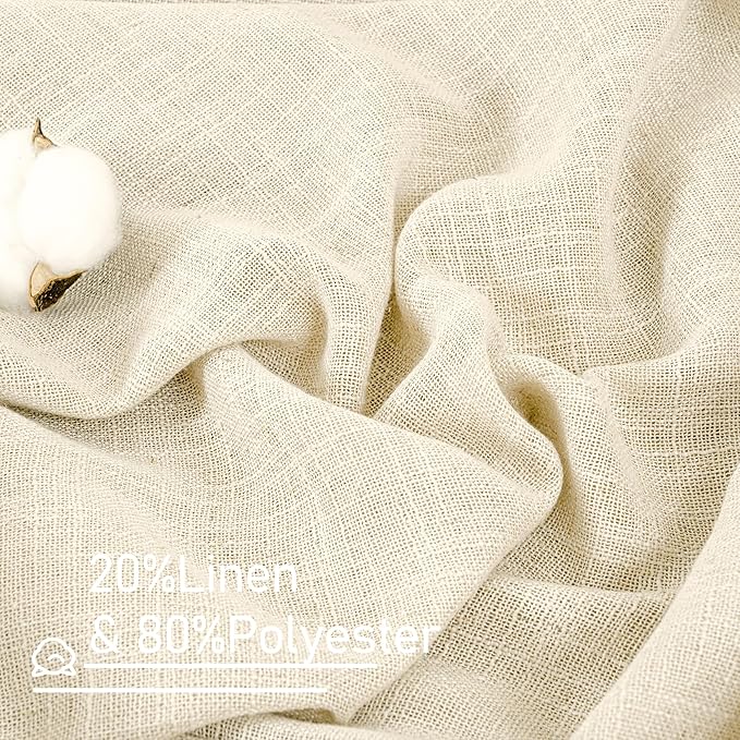 Short Window Linen Curtains 36 Inch Length 2 Panels, 34 x 36 Inch | Beige - Image 2