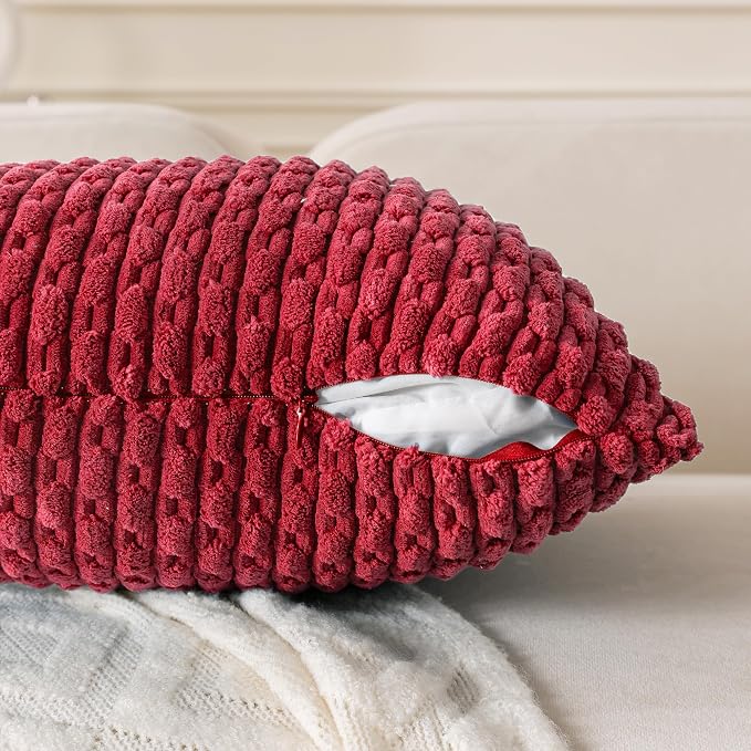 Set of 4 Burgundy Decorative Throw Pillow Covers 16x16 Inch Corduroy Pillow - Image 5