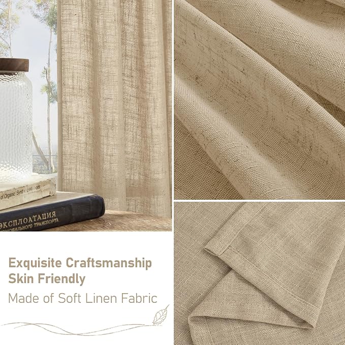 84 Inch Long Linen Curtains for Living Room Bedroom 2 Panels Set | Natural - Image 6