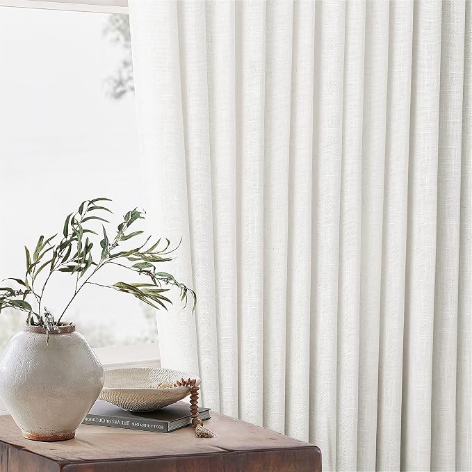Beige White Pinch Pleat Semi Sheer Linen Curtain W70xL108 1 Panel | Light - Image 9