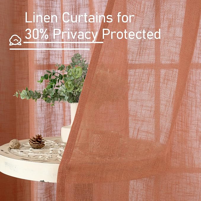 Short Linen Window Curtains 30 Inches Long 2 Panels 34 x 30 Inch | Terracotta - Image 5