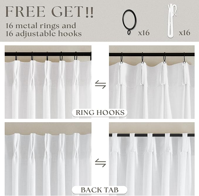 100 Inch Linen Pleated Curtains 2 Panels - Image 5