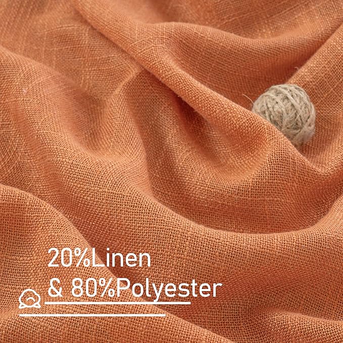 Burnt Orange Semi Sheer Window Linen Curtains 63 Inch Length | Light Filtering - Image 2