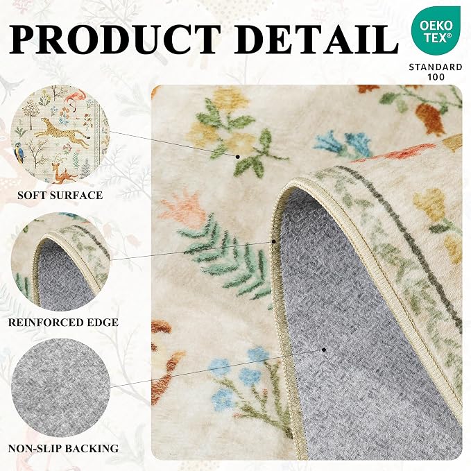 DUKINO 4x4 Square Area Rug, Washable Animal Rug - Image 4