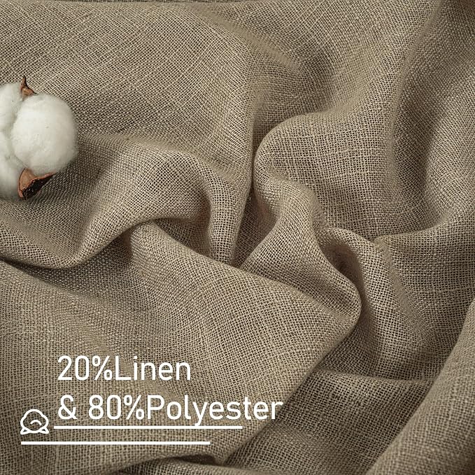 Linen Curtains 60 Inch Length 2 Panels, Light Filtering Sheer Panels | Faux - Image 2
