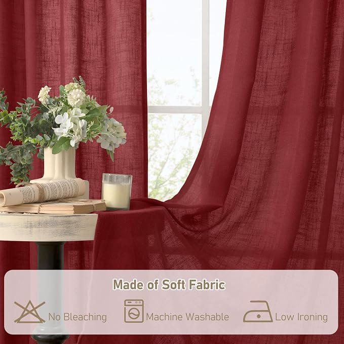 Burgundy Red 78 inch Sheer Linen Curtains - Image 8