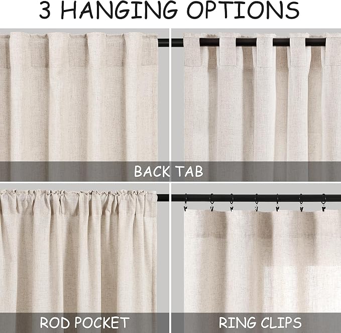 Beige Semi Sheer Linen Curtains 72 inch Length - Image 3