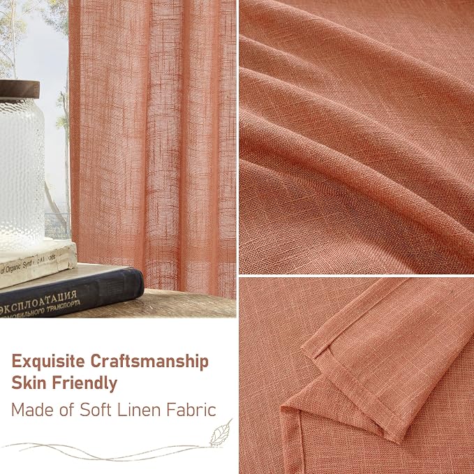 Terracotta Linen Curtains for Living Room 84 inch Length 2 Panels | Light - Image 6