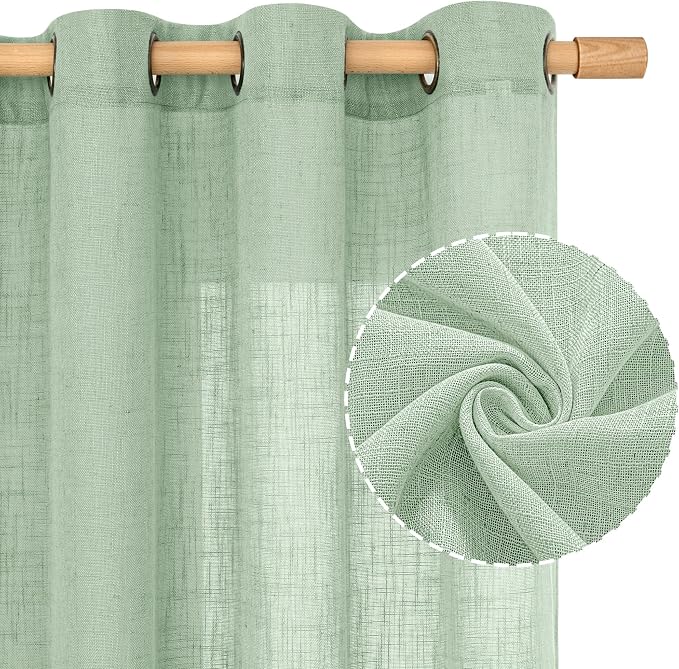 Linen Curtains 90 Inch Length for Living Room 2 Panels, Fresh Green Bronze - Image 2