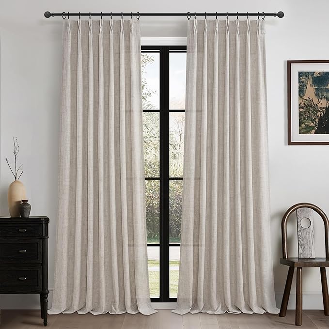 70 Inch Extra Wide Pinch Pleated Linen Light Filtering Dining Room Curtains 102 by PleatedDrapes