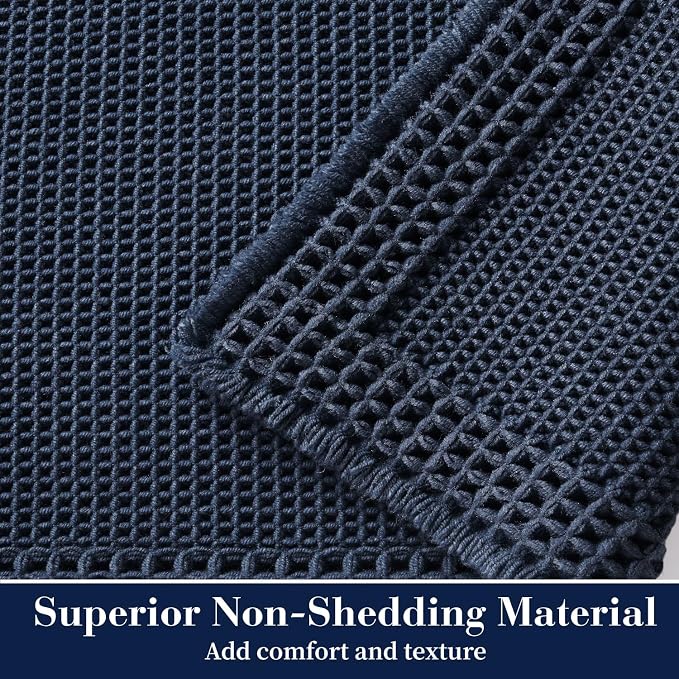 RESARE Waffle Bathroom Runner Rugs, Non Slip Boho Bath Mat 24"x72" Navy | Long - Image 2