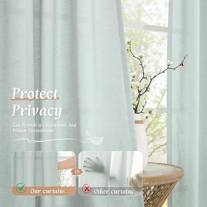 Semi Sheer Linen Curtains 63 Inch Length - Image 5