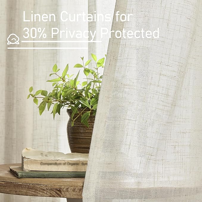 60 Inch Wide Linen Curtains for Bedroom Semi Sheer Panels 60 x 63 Inch - Image 5