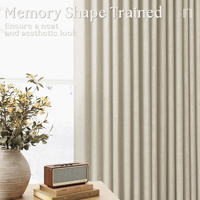 Pinch Pleated Extra Wide Beige Linen Curtain 92 Inches Long 70 Wide 1 Panel | - Image 3