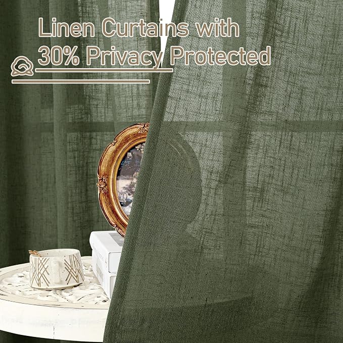 Olive Green Linen Curtains 72 inches Long - Image 5